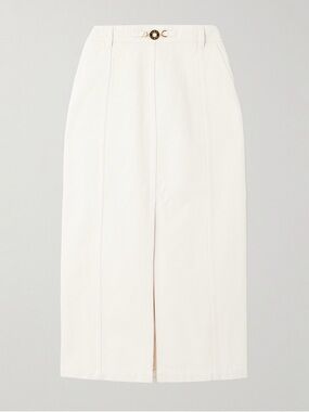 PATOU White Embellished cotton-twill midi skirt